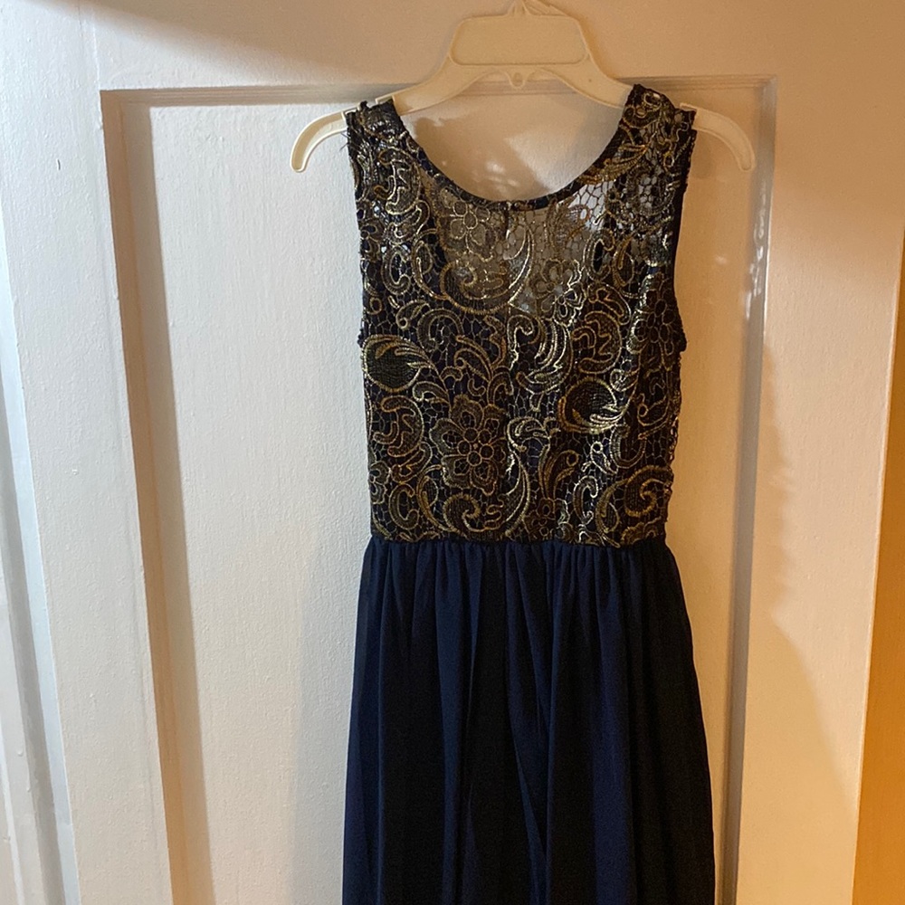 Navy and gold maxi dress